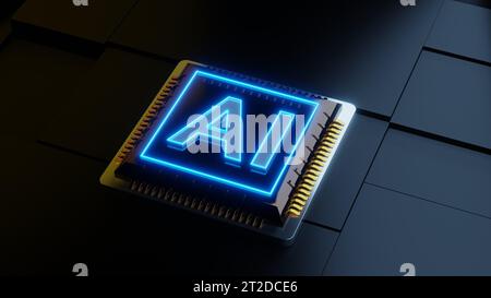 Computerchip mit Seufzen im Neonlicht-3D-Rendering Stockfoto