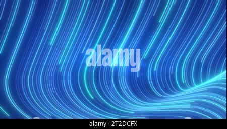 Abstrakte hellblaue leuchtende fliegende Wellen aus verdrehten Linien Energie magischen Hintergrund. Stockfoto