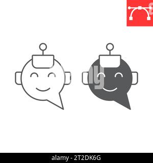 Chatbot-Linien- und Glyphe-Symbol, Technologie und künstliche Intelligenz, unterstützendes Vektorsymbol, Vektorgrafiken, bearbeitbares Konturzeichen, eps Stock Vektor