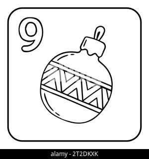 Weihnachtscolorierung Adventskalender. Hand gezeichneter Vektor Weihnachtsbaum Ball Symbol Stock Vektor