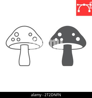 Pilzlinie und Glyphe Symbol, Thanksgiving und Essen, Amanita Vektor Symbol, Vektorgrafiken, editierbare Strichumrisszeichen, eps 10. Stock Vektor