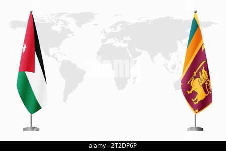 Jordanien und Sri Lanka Flaggen für offizielle Treffen vor dem Hintergrund der Weltkarte. Stock Vektor