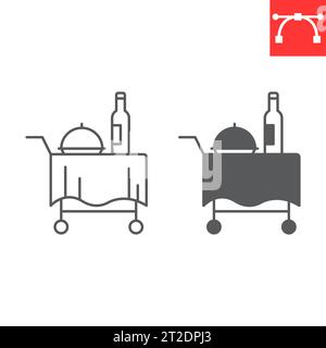 Zimmerservice-Linie und Glyphe-Symbol, Essensbestellung und Hotelservice, Zimmerservice Trolley-Vektor-Symbol, Vektorgrafiken, bearbeitbares Strichumrissschild, eps Stock Vektor