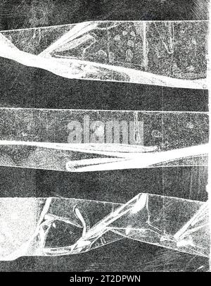 Gefaltetes Papier auf Wand-Overlay-Effekt, klebrige Kratzstrukturen Formen und Texturen, Retro- und Fleckeneffekt, faltiges Vintage-Papier Stockfoto