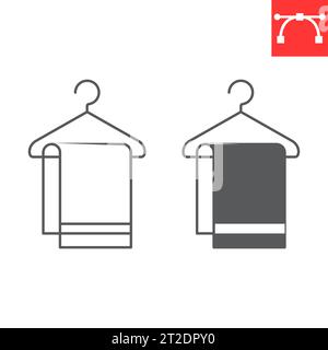 Handtuch auf Hängelinie und Glyphe Symbol, Wäscherei und Hotelservice, Badetuch Vektor Symbol, Vektorgrafiken, bearbeitbare Strichumrisszeichen, eps 10. Stock Vektor