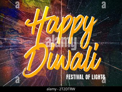 Indisches Festival Happy Diwali mit Festival der Lichter, Feiertag Hintergrund, Diwali Feier Gruß Poster Design Stockfoto