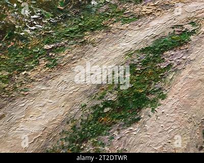Hintergrund der gerissenen Mehrschichtfarbe auf einer rostigen Metallwand. Kleine Textur. Kopierbereich. Stockfoto