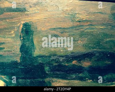 Dunkle Textur. Acrylfarbe auf Leinwand. Palette, Farbflecken. Entwurf des Künstlers. Eine Mischung aus Farben und Wasser. Dunkle Farbstriche, Hintergrund. Stockfoto