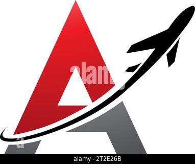 Roter und schwarzer Großbuchstabe Ein Symbol mit einem Flugzeug auf weißem Hintergrund Stock Vektor