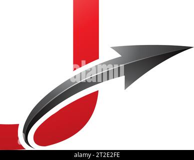 Rotes und schwarzes Symbol für den Großbuchstaben J mit einem Hochglanzpfeil auf weißem Hintergrund Stock Vektor