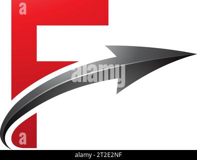Symbol in rotem und schwarzem Großbuchstaben F mit einem Hochglanzpfeil auf weißem Hintergrund Stock Vektor