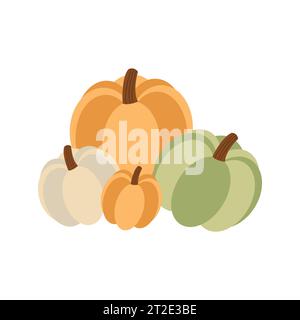 Herbstkonzept für Erntefest oder Erntedankfest. Pumkins mit Blättern. Hintergrund für Poster, Web, Banner, Flyer Stock Vektor