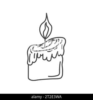 Brennende Kerzenreihe. Eine Paraffinkerze schmilzt aus der Flamme. Retro-Beleuchtung. Hand gezeichnete Vektorkritzelillustration. Einfaches Umrisselement. Stock Vektor
