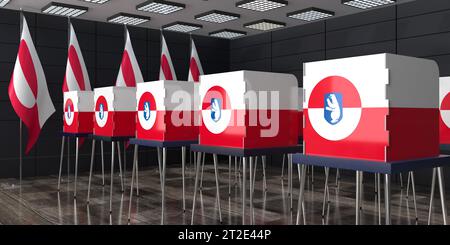 Grönland - Wahllokal und Wahlkabinen mit Wappen - Wahlkonzept - 3D-Illustration Stockfoto