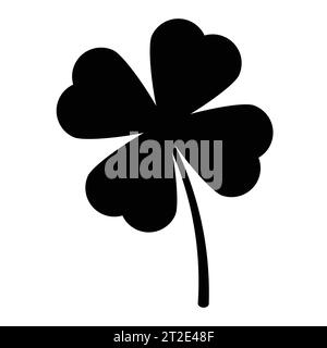 Schwarze Silhouetten von Kleeblatt. Symbol des St. Patricks-Tages, Symbol des Kleeblattes. Vektorillustration isoliert auf weißem Hintergrund. Stock Vektor