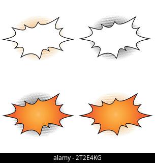 Retro-Comic-Sprechblasen mit bunten Halbtonschatten auf weißem Hintergrund. Stock Vektor