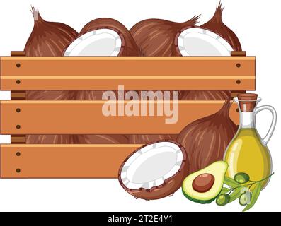 Vektor-Cartoon-Illustration von Bio-Kokos- und Avocadoöl Stock Vektor
