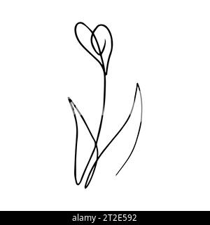 Elegante abstrakte Blume, die von einer Linie gezeichnet wird. Tulpe. Durchgehende Linienzeichnung Minimalgrafik. Skizze mit Blumenmuster. Für Druck, Poster, Banner, Logo, Tattoo, Emblem. Stock Vektor