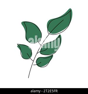 Elegante abstrakte Zweigpflanze, gezeichnet von einer Linie. Durchgehende Linienzeichnung Minimalgrafik. Skizze mit Blumenmuster. Für Druck, Poster, Banner, Logo, Tattoo, Emblem. Stock Vektor