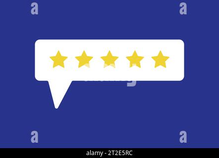 Vektor mit fünf Sternen in flachem Design, isoliert auf Hintergrund. Feedback, Überprüfung und Bewertung des Konzepts Stock Vektor