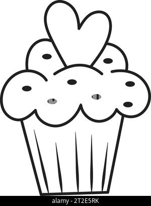 Cupcake im handgezeichneten Doodle-Stil. Leckeres Wüstendesign. Vektorillustration. Stock Vektor