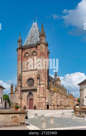 Außenansicht der Stiftskirche St. Florentinus, heute Pfarrkirche St. Johannes Baptista, Niederhaslach, Elsass, Frankreich, Europa Stockfoto