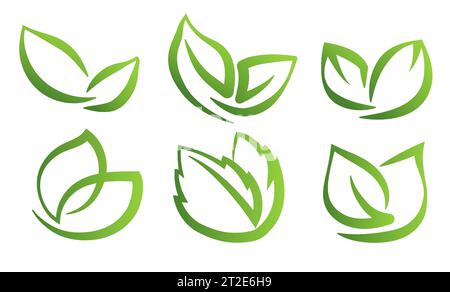 Ein Satz abstrakter grüner Blätter auf transparentem Hintergrund, für Logos, Designs, für die Symbolik des grünen Planeten Stock Vektor