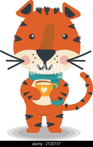 Tiger im Cartoon-Stil. Nahtloses Vektormuster mit isolierten Tigerdarstellungen. Frohes Neues Jahr Stock Vektor