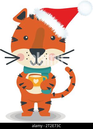 Tiger im Cartoon-Stil. Nahtloses Vektormuster mit isolierten Tigerdarstellungen. Frohes Neues Jahr Stock Vektor