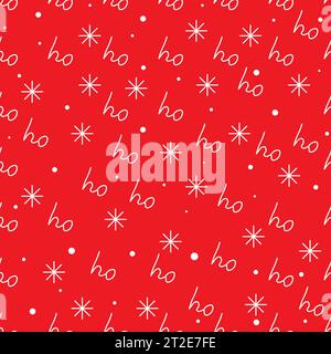HOHOHO-Muster, Weihnachtsmann lacht. Nahtlose Textur für weihnachtliches Design. Weiße Schneebrillen und Zeichentext auf rotem Hintergrund. Vektorabbildung Stock Vektor