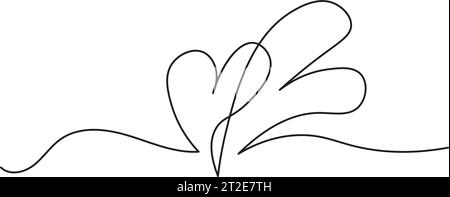 Eine durchgehende Linienzeichnung von zwei Herzen. Romantische Symbole im einfachen linearen Stil. Minimalistischer Doodle. Isoliert auf weißem Hintergrund. Vektorillustratio Stock Vektor