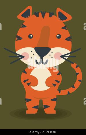 Tiger im Cartoon-Stil. Nahtloses Vektormuster mit isolierten Tigerdarstellungen. Frohes Neues Jahr Stock Vektor