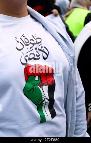 Amman, Jordanien - 18. Oktober 2023: Demonstrationen des jordanischen Volkes in Solidarität mit Gaza und dem palästinensischen Volk (jordanische und palästinensische Flagge) Stockfoto