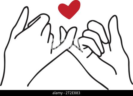 Pinky Versprechen Finger Hand mit rotem Herzen Konzept. Pinky Versprechen Vektor Illustration Stock Vektor