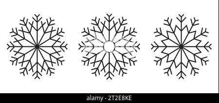 Set von Schneeflocken-Kontursymbolen isoliert auf weißem Hintergrund. Dekoratives Element für Weihnachten und Neujahr Design. Vektor-Illustration. Stock Vektor