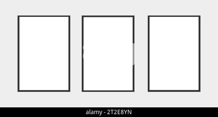 Set mit Bilderrahmen mit schwarzem Rand isoliert auf grauem Hintergrund, Designelement.Vektor-Illustration Stock Vektor
