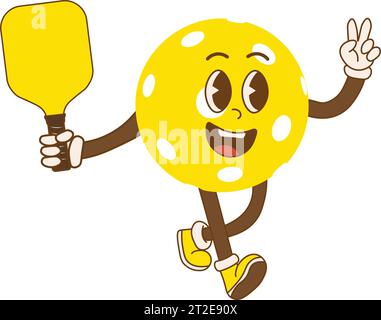 Pickleball-Zeichentrickfigur mit Schläger, für jedes Unternehmen, insbesondere für Poster, Flyer, Aufkleber, Memes usw. Isoliert auf weißem Hintergrund.Vecto Stock Vektor