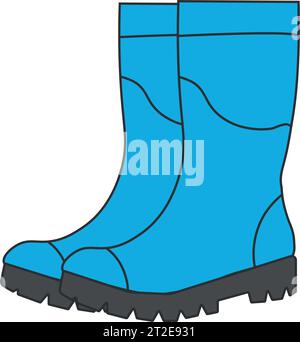 Blaue hochreine Gummistiefel. Gartenarbeit, Herbst. Flacher STYLE. Isoliert auf weißem Hintergrund. Stock Vektor