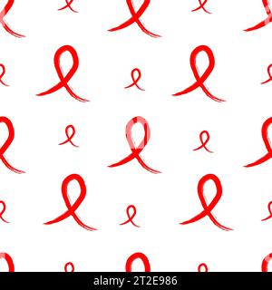 Nahtloses Muster des roten Bands, Symbol von AIDS HIV im Aquarellstil.medizinischer Hintergrund. Vektorillustration Stock Vektor