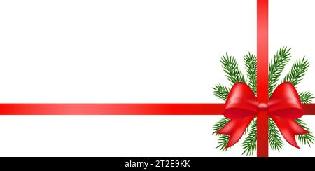 Glänzendes rotes Satinband mit Kiefer auf weißem Hintergrund. Frohe Weihnachten und Happy New Year Card. Vektorabbildung Stock Vektor