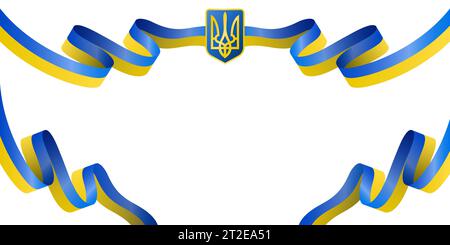 Unabhängigkeitstag der Ukraine Bannervektorillustration. Die Flagge weht mit dem Nationalsymbol der Ukraine Stock Vektor