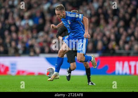 London, Großbritannien. Oktober 2023. Davide Frattesi (Inter Mailand) von Italien während des internationalen Spiels zwischen England und Italien am 17. Oktober 2023 im Wembley Stadium in London. Foto: David Horn. Quelle: Prime Media Images/Alamy Live News Stockfoto