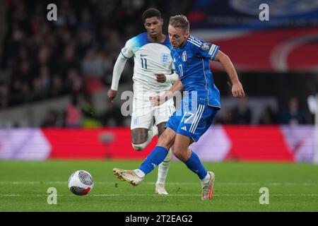 London, Großbritannien. Oktober 2023. Davide Frattesi (Inter Mailand) von Italien während des internationalen Spiels zwischen England und Italien am 17. Oktober 2023 im Wembley Stadium in London. Foto: David Horn. Quelle: Prime Media Images/Alamy Live News Stockfoto