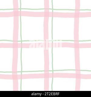 Zartes Cottagecore niedliches Karomuster Vektormuster. Rosafarbenes Hausmannsmuster. Bauernhaus-Hintergrund mit Chintz-Gartendruck Stock Vektor