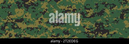 Nahtloses militärisches dunkelgrünes Pixel-Camo-Muster für Wälder. Digitale Armee Uniform Tarnung mit Mosaikstruktur. Vektorhintergrund Stock Vektor