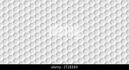 Weißer Hintergrund mit Wabenmuster. Die Textur eines Golfballs mit abgerundeten Vertiefungen. Abstraktes, nahtloses Muster. Vektorabbildung Stock Vektor