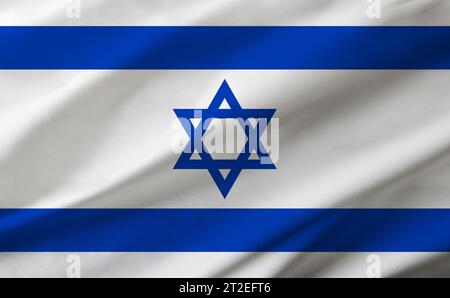 Hintergrunddetails der israelischen Flagge, die den gesamten Rahmen mit gewellter Textur besetzt. Stockfoto