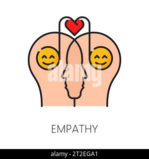 Empathie, psychische Störung Problem, psychische Gesundheit Symbol. Isoliertes Vektorsymbol mit dünner Linie, das Mitgefühl und Verständnis darstellt. Zwei menschliche Kopfprofile, die mit Herz und Lächeln verbunden sind Stock Vektor