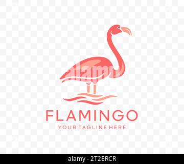 Flamingo, Vogel-, Tier-, Vogel-, Federn- und rosafarbenes Gefieder, grafisches Design. Natur, Fauna und Tierwelt, Zoo, See und Wellen, Vektordesign Stock Vektor