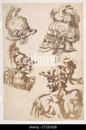 Studien über zwei Helme und zwei Helme tragende Soldaten Marco Marchetti (Marco da Faenza) Italienisch 1553–88 Stockfoto